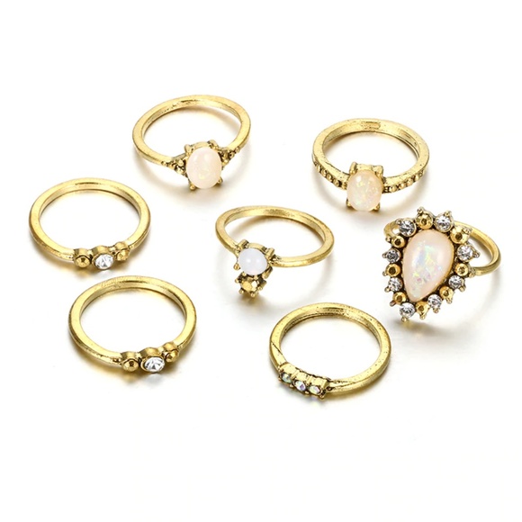 7 Piece Antique Opal Ring Set - Picture 2 of 5